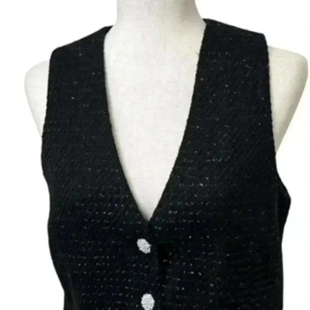 NEW Jason Wu V-neck 3 Button Black Tweed Metallic Vest Women’s Sz Medium‎ NWT